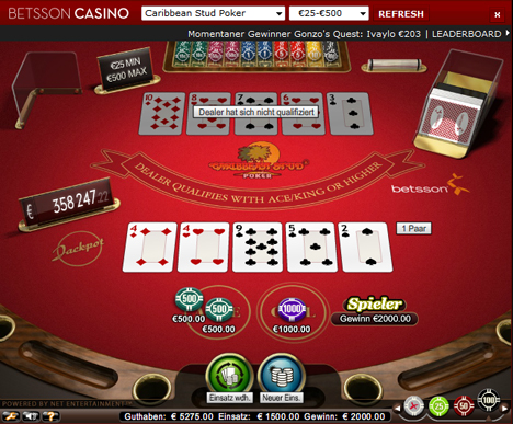 caribbean stud poker im betsson casino spielen
