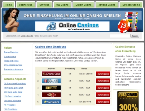 Online Casinos ohne Einzahlen