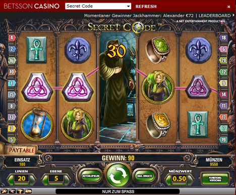 secret code online slot im betsson casino