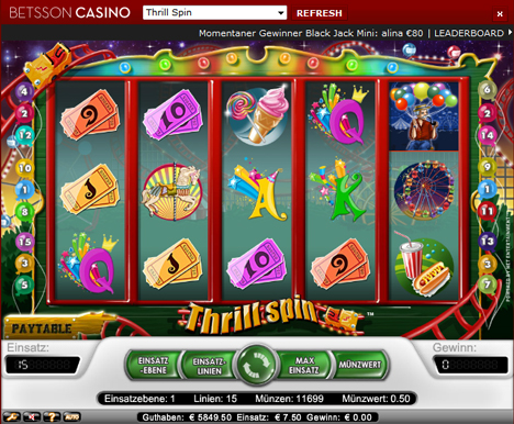 thrill spin online slot im betsson casino